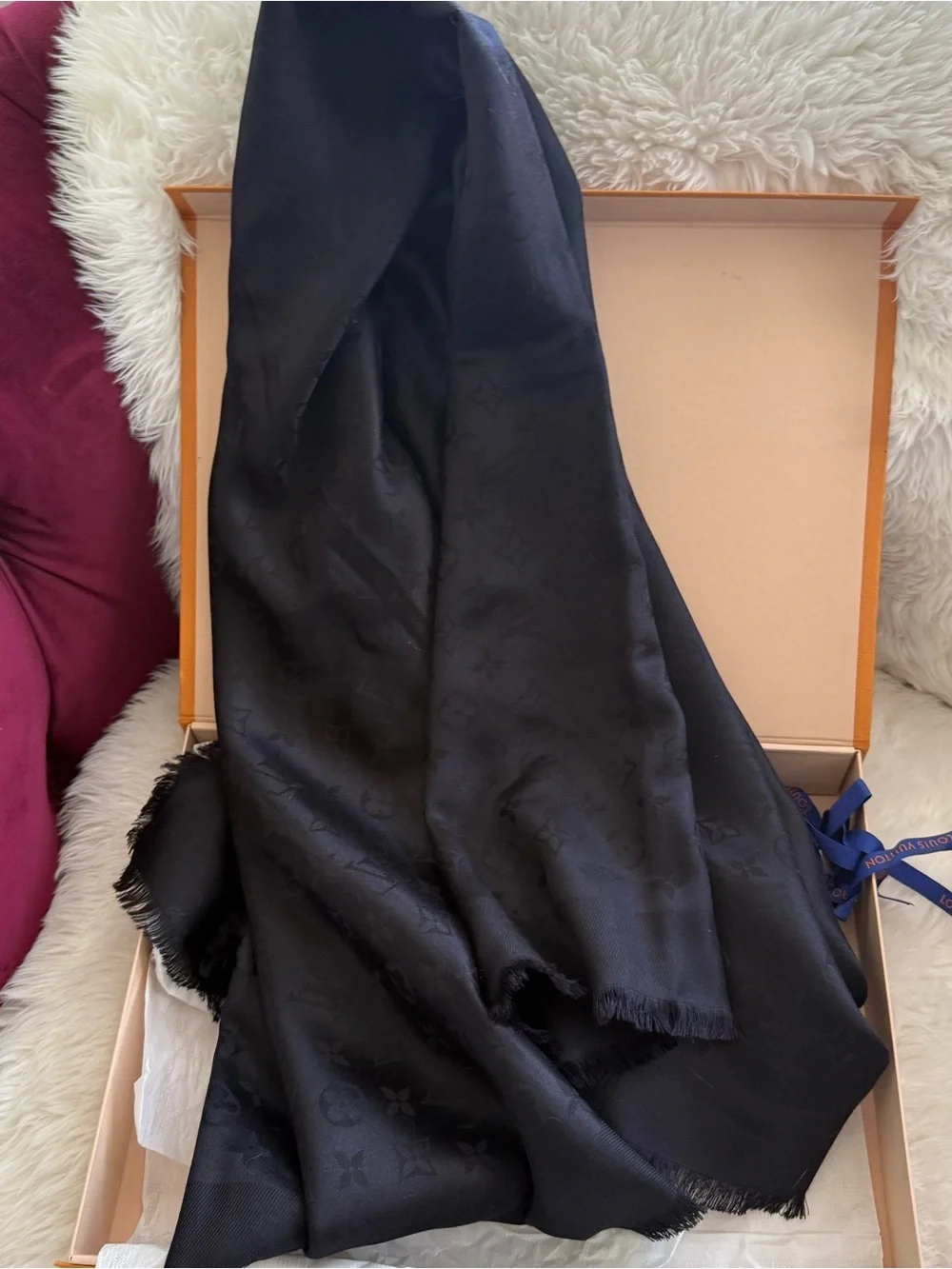 Louis Vuitton Monogram Shawl Scarf Wrap Black